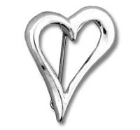 silver heart-shaped brooch with pin back