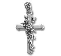 Silver cross pendant with floral vine