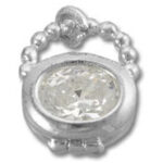 Round silver bezel-set clear gemstone pendant