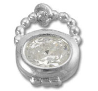 Round silver bezel-set clear gemstone pendant
