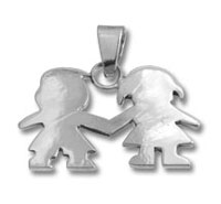 Silver pendant of two children holding hands