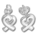 Pair of silver heart ribbon stud earrings