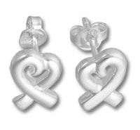Pair of silver heart ribbon stud earrings
