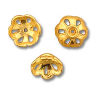 Three gold flower-shaped bead caps