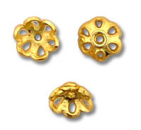 Three gold floral bead caps