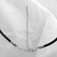Black cord necklace with silver extender chain