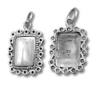 Vintage silver rectangular pendant, front and back