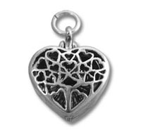 Silver heart locket with intricate filigree cutouts