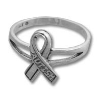 Silver ring with autism awareness ribbon
