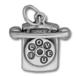 Silver rotary telephone charm spelling "LOVE YOU