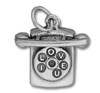 Silver rotary telephone charm spelling "LOVE YOU