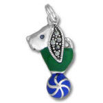 Dog charm with green heart and blue bead