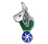 Dog charm with green heart and blue bead