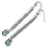 Silver long drop earrings with teal gemstones