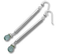 Silver long drop earrings with teal gemstones