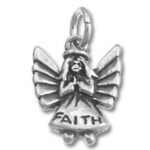 Silver angel charm engraved with FAITH