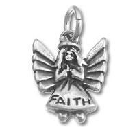 Silver angel charm engraved with FAITH