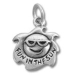 Silver sun charm engraved 'Fun in the Sun'