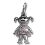 Silver girl charm pendant with pink stones