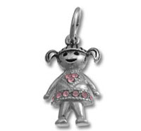 Silver girl charm pendant with pink stones