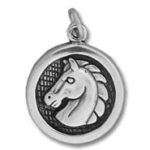 Silver round pendant with horse head
