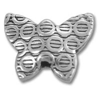 Silver butterfly bead with concentric circle pattern