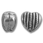Two silver decorative beads, one heart-shaped