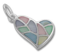 Silver heart pendant with pastel stained-glass