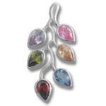 Silver pendant with seven colorful teardrops