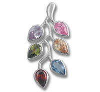 Silver pendant with seven colorful teardrops