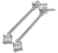 Pair of silver drop earrings with square stones