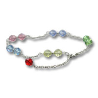 Delicate silver chain bracelets with multicolored beads