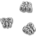 three silver butterfly-shaped beads