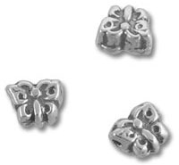three silver butterfly-shaped beads
