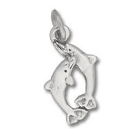 Silver two dolphin charm pendant