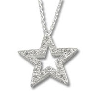 Silver star pendant necklace with sparkling crystals