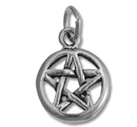 Silver pentagram pendant on white background