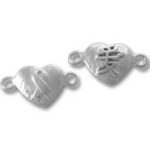 Two silver heart-shaped connector clasps with loops