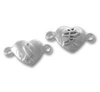 Two silver heart-shaped connector clasps with loops