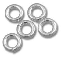 Five silver split rings on white background