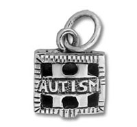 Square silver charm pendant stamped AUTISM