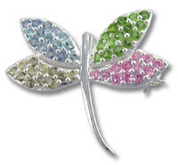 Multicolored gemstone dragonfly brooch