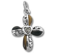 Silver cross pendant with heart center