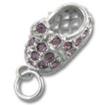 Silver baby shoe charm with purple stones
