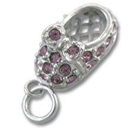 Silver baby shoe charm with purple stones