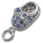 Silver baby shoe charm with blue rhinestones