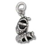 Silver sandal charm with black enamel straps