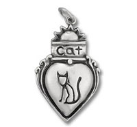 Silver heart-shaped cat pendant charm