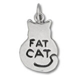 Silver cat pendant charm stamped "FAT CAT