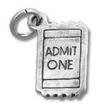 Silver ticket charm stamped "ADMIT ONE